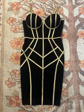 Entry Black Mini Dress with Gold Piping